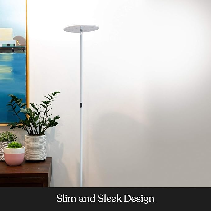 Brightech Sky Flux Dimmable LED Floor Lamp – Super Bright Floor Lamp for Living Room and Offices – Torchiere Standing Lamp with 3 Light Options, Tall Lamp for Bedroom Reading and More - White