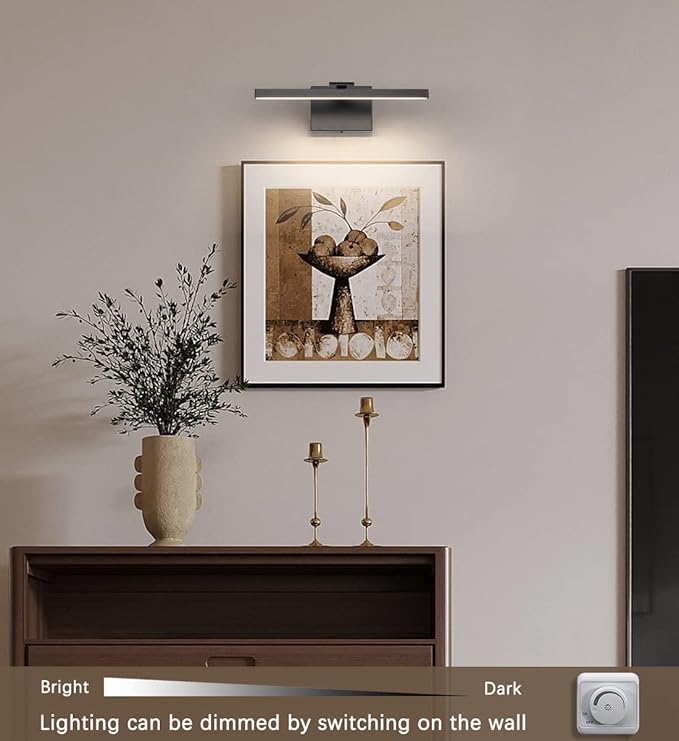 Joosenhouse Led Picture Light Dimmable 15.74" Inches Black Wall Lights Fixture Rotatable Sconce Lamps As Art Lights for Paintings 7W Hardwired Connection 3000k