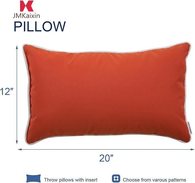 Pack of 2 Patio Lumbar Pillows, 12"x20" Fade Resistant Outdoor Waterproof Lumbar Pillow with Inners, Decorative Garden Lumbar Cushions for Home Patio Terrace Sofa Use