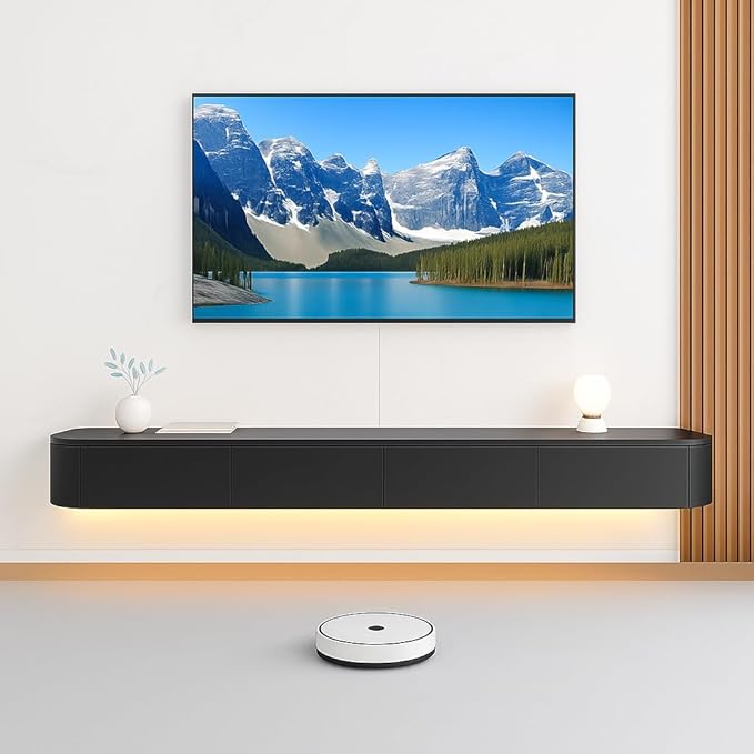 Floating TV Stand,47-118 Inch Wall Mounted TV Shelf,Modern Entertainment Center Media Console with Storage for Bedroom,Living Room (Black with Light, 86.6")