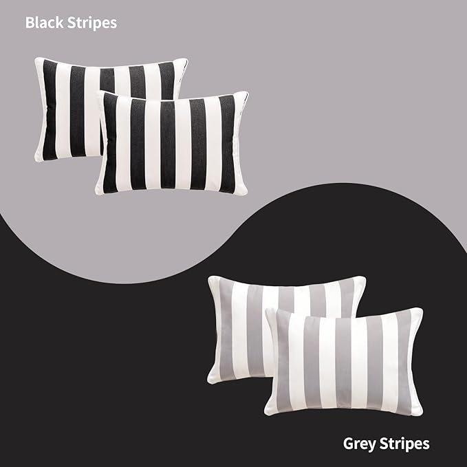 Decorative Patio Throw Pillows Pack of 2 Water Resistant Pillow Set of 2(18" x 12") Double Printed Rectangle Pillow for Outdoor Sofa&Chair,Light Blue Stripes