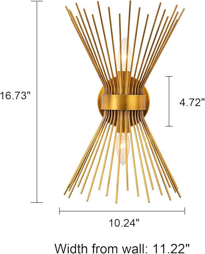 EDISLIVE 2-Bulb Vanity Light Mid-Century Modern Starburst Wall Sconce Lamp Sunburst Sconce Wall Light for Powder Room Bedroom Bathroom