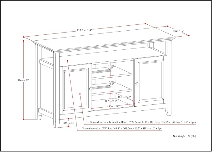 SIMPLIHOME Amherst 54-inch Wide Solid Wood TV Stand in Fog Grey, Transitional-Style Media Console for Living Room with Adjustable Shelves and Cable Management
