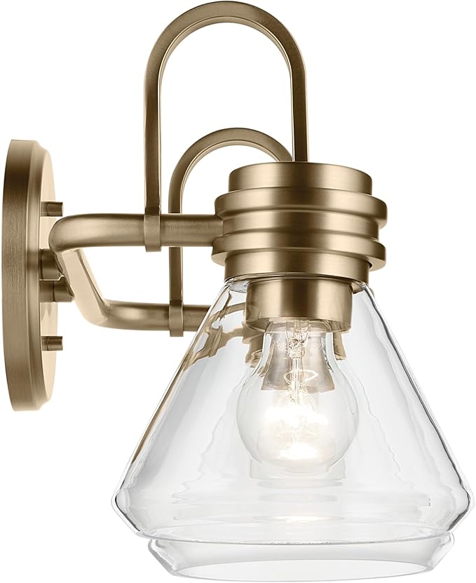 Kichler Farum 19.25" 2-Light Vanity Light with Clear Glass in Champagne Bronze, for Vanity, Jack & Jill Layout, Over a Mirror, (19.25" W x 9.5" H), 55154CPZCLR