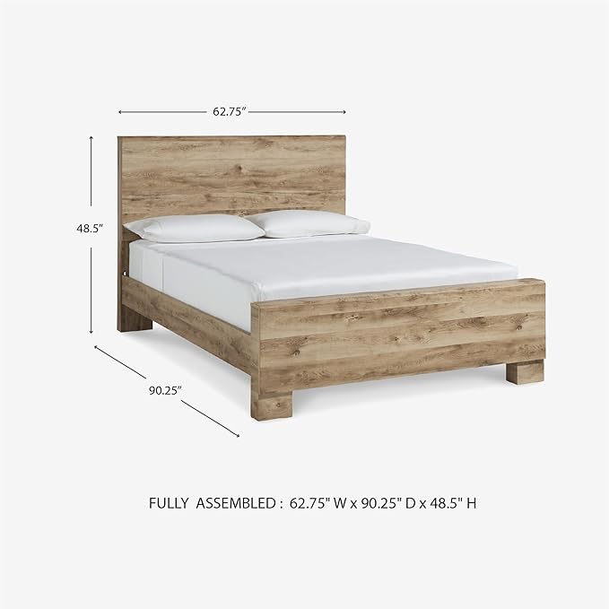 Signature Design by Ashley Hyanna Rustic Queen Panel Bed with Metal Slats, Foundation or Box Spring Needed, Light Brown