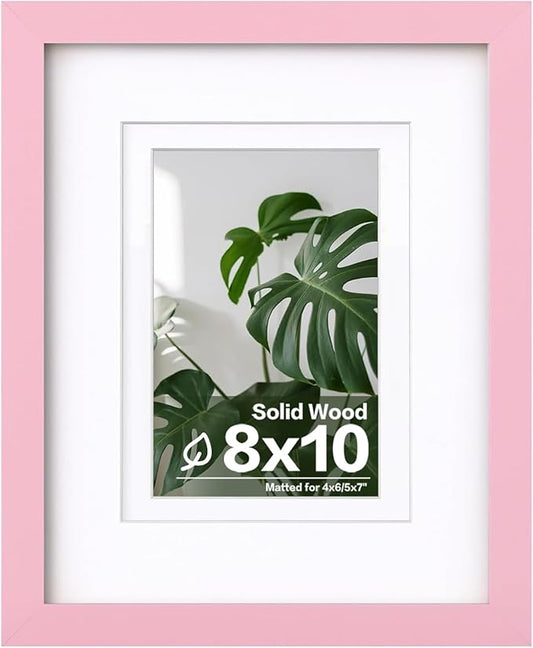 Egofine 8x10 Picture Frame Made of Solid Wood with Plexiglass, Display Pictures 4x6/5x7 with Mat or 8x10 Without Mat for Tabletop and Wall Mounting, Pink