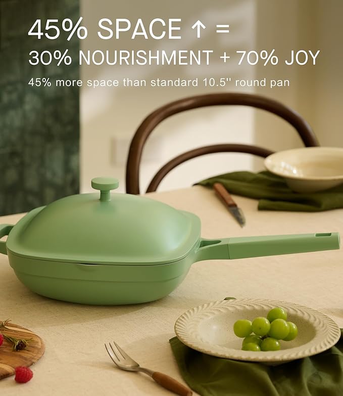 10.5 Inch(3.8QT) Ceramic Pan with Lid,Non Stick Frying Pans Cast Aluminum Deep Sauté Pans,Ti-Ceramic Non Toxic Pix Pan with Wooden Spatula and Scrubber-Mint Haze