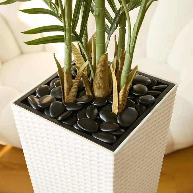 6FT Artificial Palm Tree - Tall Fake Tree with White Taper Planter & Pebbles, UV Resistant for Indoor & Outdoor Decor - Large Potted Faux Plant for Living Room, Office, Home Decor,VN130