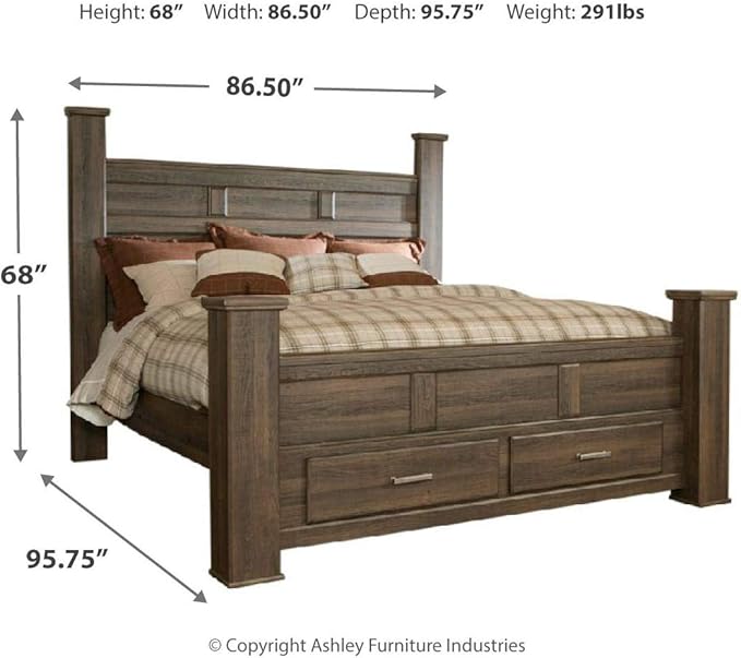 Signature Design by Ashley Juararo Rustic Poster Headboard ONLY, King/California, Weathered Brown