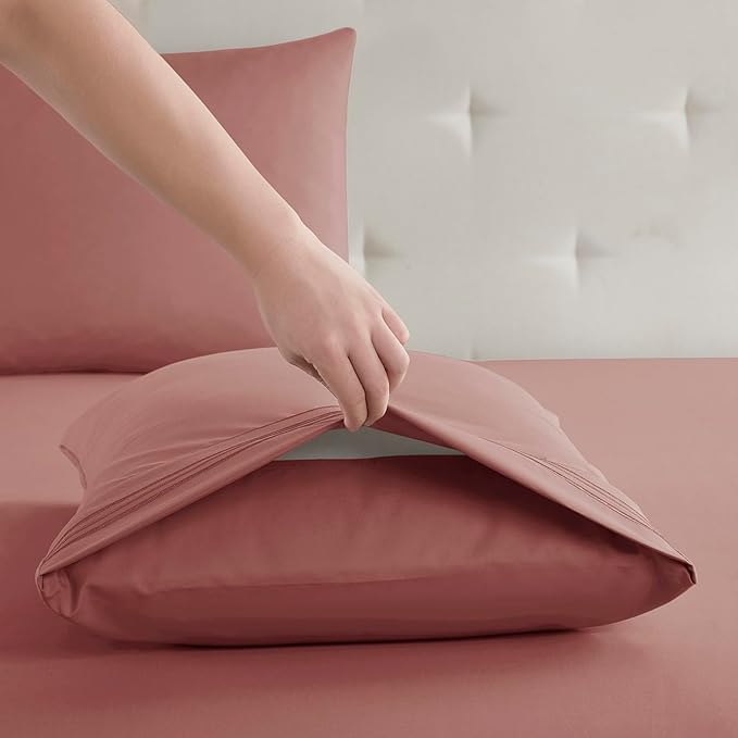 Clara Clark Bed Sheets, Premier 1800 Series Bed Sheet Set, Deep Pocket, Wrinkle, Fade, Stain Resistant, Luxury Soft Bedding Sheets & Pillowcases, Full, Pink Clay