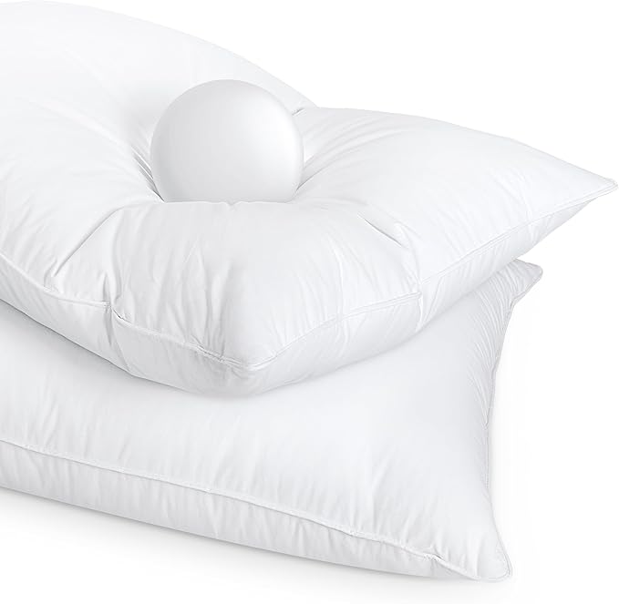 Ultra Soft Goose Feather Pillows Queen Size Set of 2 - (Down Fiber) Hotel Bed Pillow for Sleeping, Fluffy Support Surround Fill Polyester for Back, Stomach, Side Sleepers (Soft)