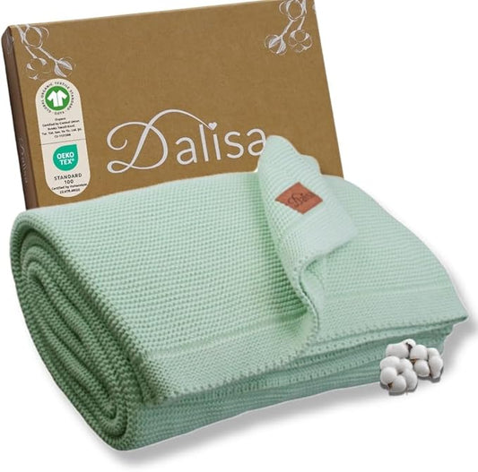 Dalisa 100% Organic Turkish Cotton Throw Blanket - GOTS Certified, Cozy - Perfect for Couch, Bed, and Home Decor - Boho Vintage Knit Alina (Sage, 50x60)