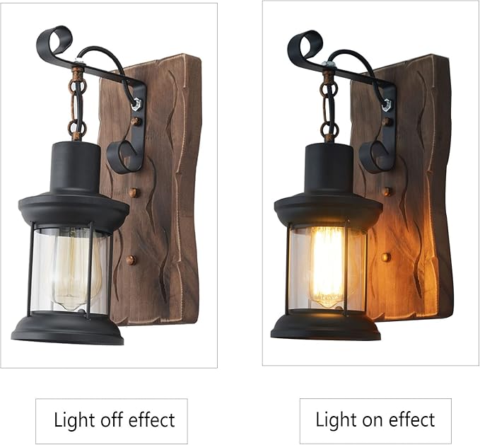 Vintage Industrial Wall Sconce, Rustic Light Fixtures Wood Metal Farmhouse Indoor Black Wall Sconce Fixture for Dining Room, Hallway, Hotel, bar, Porch Corridor Decorate