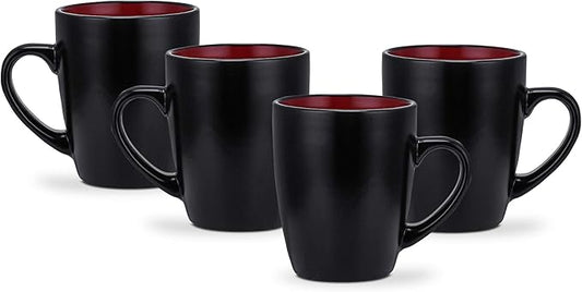 Stone Lain Stoneware Dish Set, 4 Mugs, Albie - Red and Black