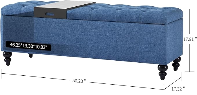 Storage Ottoman 50.2 Inches Upholstered Fabric Storage Ottoman Bench，Button Tufted Ottoman with Storage for Living Room (Blue-TP)
