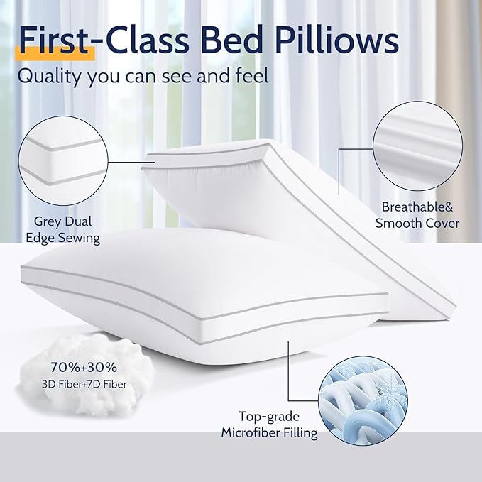 Pillows King Size Set of 4, Bed Pillows for Sleeping 4 Pack, Luxury Hotel Quality, Supportive King Pillows with Soft Down Alternative for Back Stomach Side Sleepers, Machine Washable