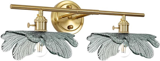 gold vanity light mid century Modern Vanity Lights Fixtures 2 light bathroom sconce with Dark Green Glass Shade gold Wall Sconce Light Bathroom Lights Over Mirror for Bedroom Hallway Living Room