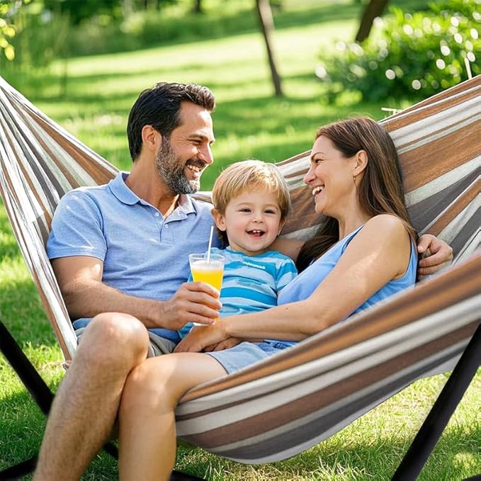 Double Hammock, Heavy Duty Portable, 500 lb Weight Capacity, Perfect for Both Indoors and Outdoors, 2 Person Hammock with Carrying Bag, Coffee