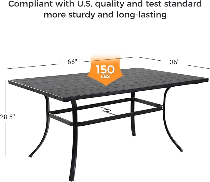 Grand patio Outdoor Dining Set, 7-Piece Patio Table and Chairs Set, Metal Woven Wicker Fixed Patio Chairs with Thickened Cushions & 1 Rectangular Woodgrain Dining Table with Umbrella Hole (Brown)