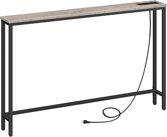 HOOBRO 47.2" Skinny Console Table with Power Outlets, 5.9" Behind Couch Table with Charging Station, Narrow Sofa Table, Long Entryway Table for Living Room, Hallway, Foyer, Greige BG15XG01G1
