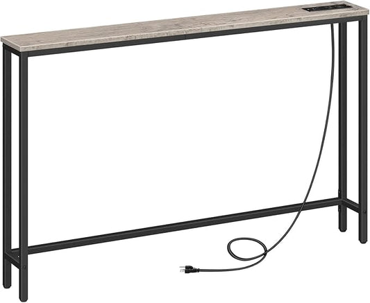 HOOBRO 47.2" Skinny Console Table with Power Outlets, 5.9" Behind Couch Table with Charging Station, Narrow Sofa Table, Long Entryway Table for Living Room, Hallway, Foyer, Greige BG15XG01G1