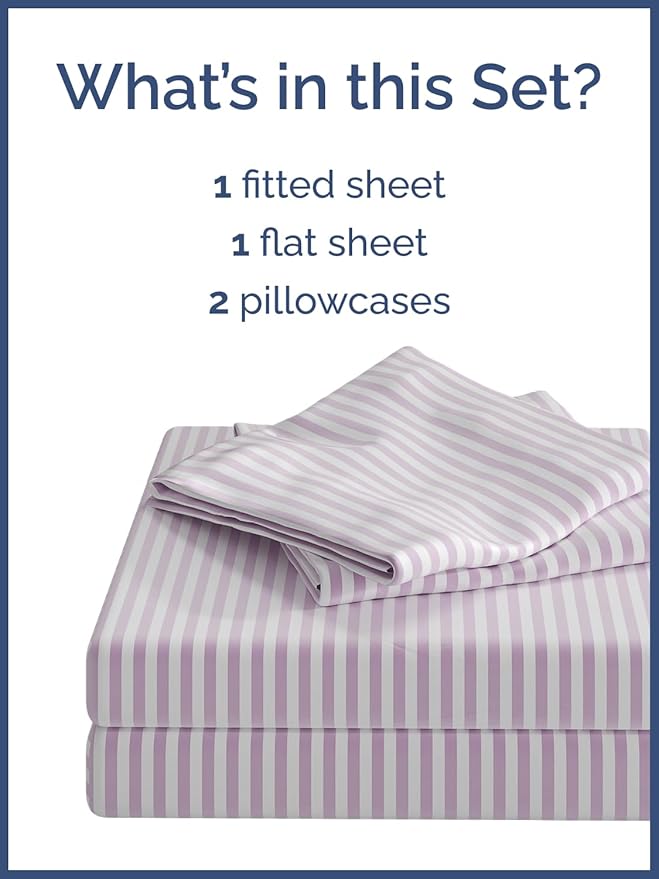 Kids Pink Pinstripes Full 4 Piece Sheet Set - Boys, Girls, Teens, Toddler - Easy Fit Deep Pockets - Breathable, Hotel Quality Sheets - Machine Washable - Wrinkle Free - Cute, Cozy, Soft - CGK Linens