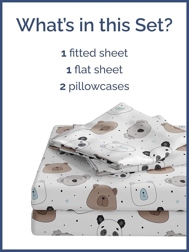 Kids Bears Full 4 Piece Sheet Set - Boys, Girls, Teens, Toddler - Easy Fit, Deep Pockets - Breathable, Hotel Quality Bedding Sheets - Machine Washable - Wrinkle Free - Cute, Cozy & Soft - CGK Linens