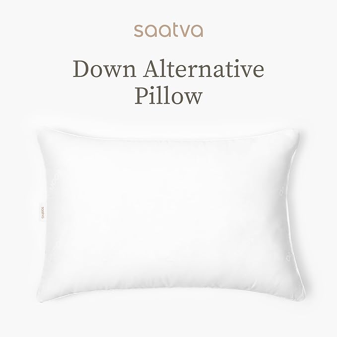 Saatva Down Alternative Pillow - Hypoallergenic Pillow with Plush & Airy Feel - Breathable Organic Cotton Cover - Lofty Microdenier Down Alternative - Queen (28"x16"), 1 Pack