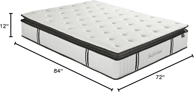 Suiforlun California King Mattress, 12 Inch Gel Memory Foam Hybrid Cal King Mattress in a Box, Pocket Spring, Medium Firm, Back Pain Relief, 120 Nights Trial