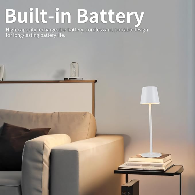 BGFHome Cordless Table Lamp LED Desk Lamp,5000mAh Rechargeable Touch Night Light Lamp,Wireless Minimalist Design for Restaurant/Bedroom/Bars/Outdoor Party/Camping/Coffee Shop（White）
