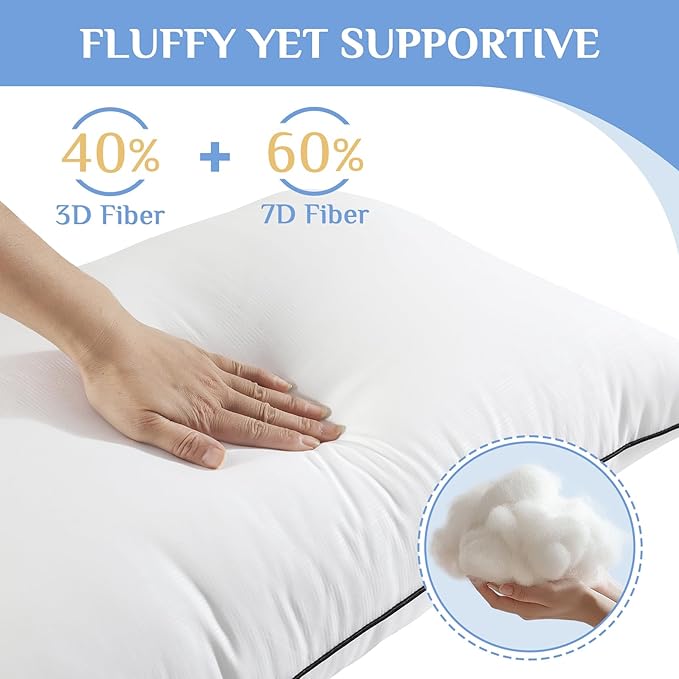 JOLLYVOGUE Pillows Standard Size Set of 4, Cooling and Supportive Bed Pillows with Super Soft Down Alternative Fill, Hotel Quality for Side, Back, and Stomach Sleepers, 4 Pack