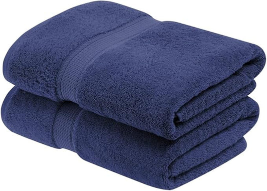 Superior Egyptian Cotton Pile Bath Towel Set of 2, Ultra Soft Luxury Towels, Thick Plush Essentials, Absorbent Heavyweight, Guest Bath, Hotel, Spa, Home Bathroom, Shower Basics, Navy Blue