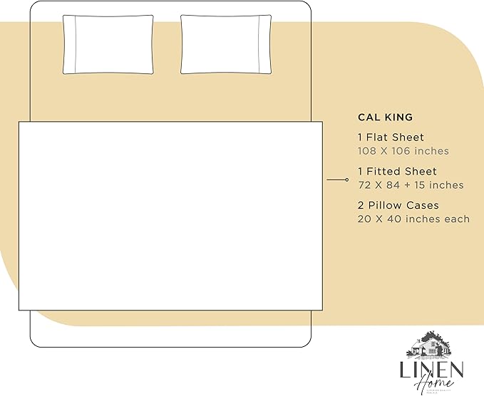 Linen Home 100% Cotton Percale Sheets California King Size, Ivory, Deep Pocket, 4 Pieces Set - 1 Flat, 1 Deep Pocket Fitted Sheet and 2 Pillowcases, Crisp Cool and Strong Bed Linen