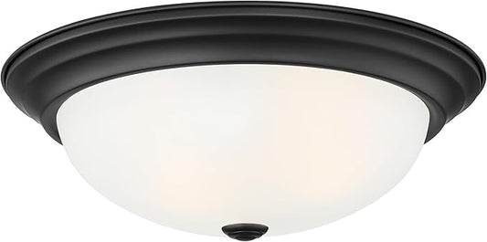 DESIGNERS FOUNTAIN Reedley 2-Lights Flush Mount Ceiling Light, 11 Inch Lighting Fixture for Kitchen, Bedroom, Bathroom, and Hallway, Matte Black with Etched Glass, 1257S-MB-W
