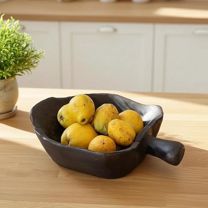 Solid Wood Fruit Bowl - Natural Vintage Grain - Single-Handle Design - Naturally Formed - Each Bowl Features a Unique Shape