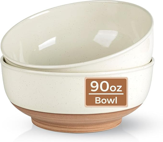 AmorArc 9.8’’ Ceramic Serving Bowls, 90 OZ Extra Large Salad Bowls Set of 2, Stoneware Oversized Bowls with Rustic Terracotta Underside for Salad, Soup and Dinner. Large Bowls for Entertaining &Gift