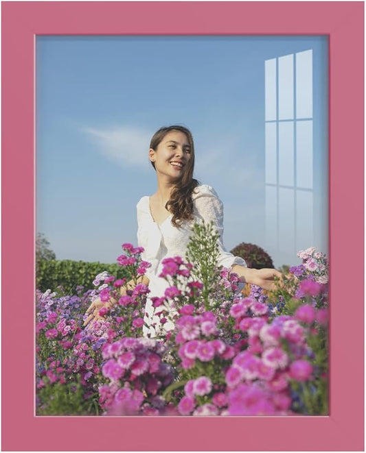 Renditions Gallery 8x10 inch Picture Frame High-end Modern Style, Made of Solid Wood and High Definition Glass Ready for Wall and Tabletop Photo Display, Hot Pink Frame