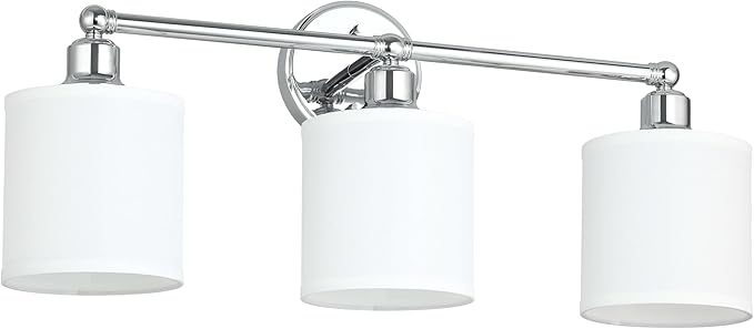 XiNBEi Lighting Wall Light, Bathroom Vanity Light with Fabric Shade, 3 Light Wall Fixture Chrome Finish for Bathroom XB-W1214-3-CH