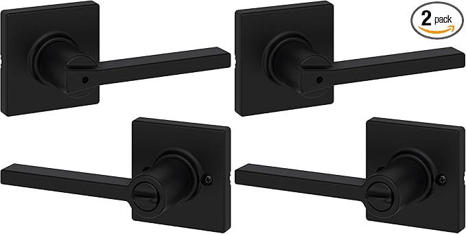 Kwikset Casey Interior Privacy Door Handle with Lock, Door Lever for Bathroom and Bedroom, Matte Black Reversible Keyless Turn Lock, with Microban Protection (Pack of 2)
