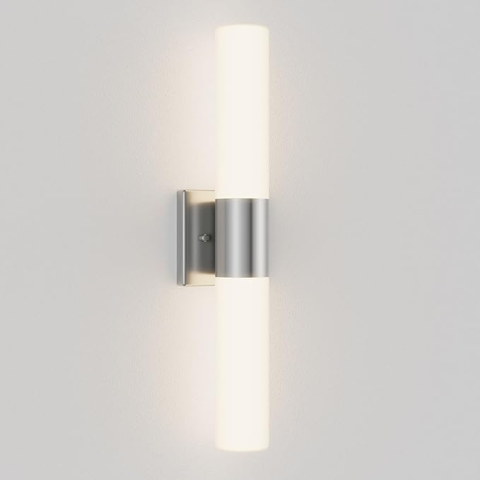 Kalium Bathroom Wall Sconce Fixture, 21 Inch Modern Vanity Lights with Frosted Glass Shade, Indoor Sconces Lighting Wall Decor Lamps for Bathrooms Living Room Stairs Bedroom (Silver)