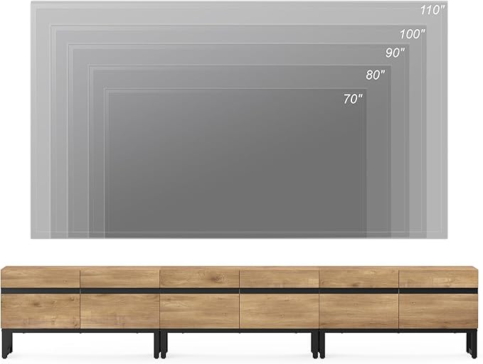 Wampat Modern TV Stand for 110 inch TVs, 3 in 1 Entertainment Center with Storage Cabinets and Metal Base, Media Console for Living Room, Oak