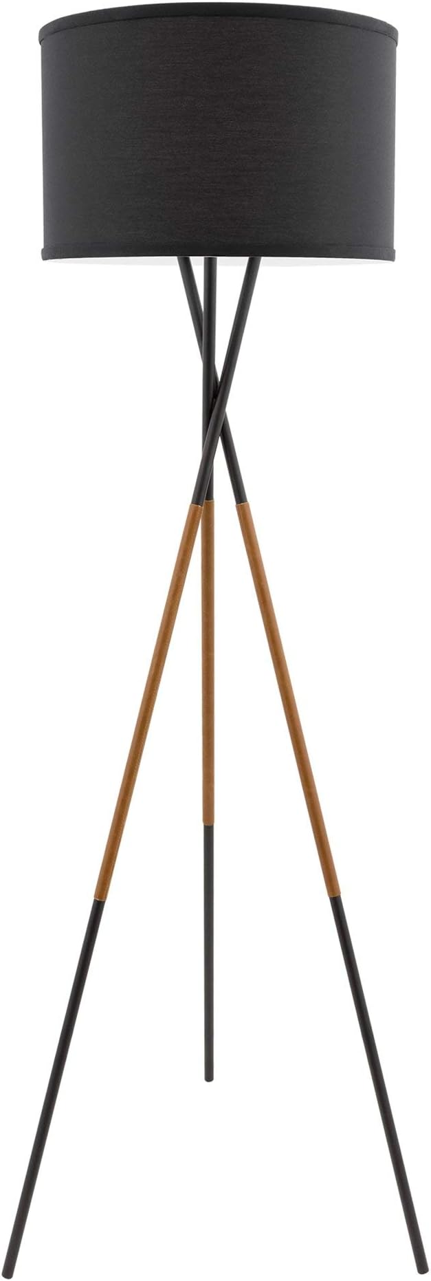 Kira Home Sadie 61" Mid Century Modern Tripod LED Floor Lamp + 9W Bulb (Energy Efficient/Eco-Friendly), Leather Accent Legs, Black Drum Shade, Black Finish