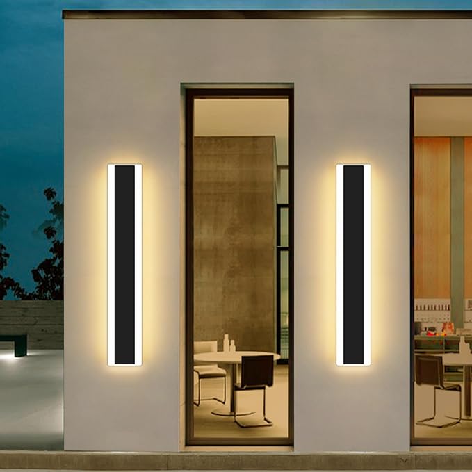 Mikeru Modern Wall Light, 3000k-6000k Dimmable Sconce 23.6inch Black Exterior Light With Remote Control, IP65 Waterproof Anti-Rust Linear Long Porch Light Outdoor