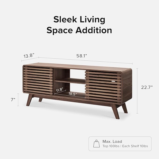 mopio Ensley TV Stand, Mid Century Modern for 55/60/65 inch TV, Farmhouse TV Stand, Entertainment Center with Storage, TV and Media Console for Living Room (Walnut, 59" Tall)