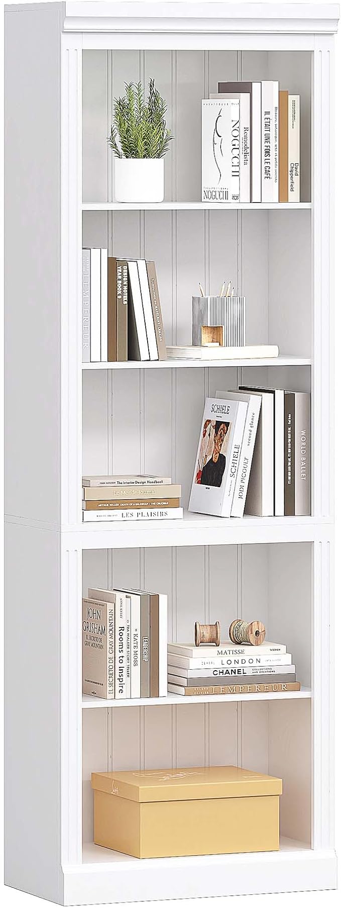 Spirich 5 Tier White Bookshelf, Tall Bookshelf with Storage, Open Wooden Book Shelf, Modern Large Bookcase for Living Room, Home Office, Dinning Room