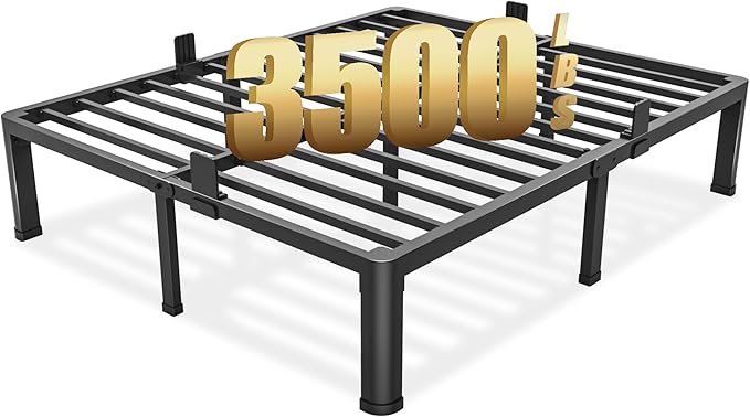 14 inch California King Bed Frame with Round Corner Legs Mattress Slide Stopper,3500 lbs Heavy Duty Metal Platform,Steel Slat Support,No Box Spring Needed,Easy Assembly,Noise Free
