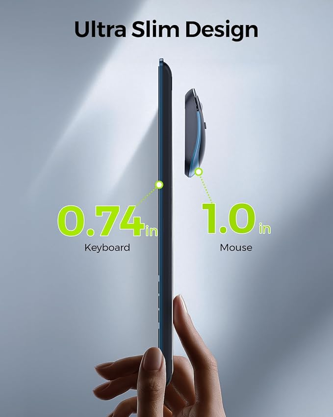 Wireless Keyboard and Mouse Combo - Full Size Slim Thin Wireless Keyboard Mouse with Numeric Keypad 2.4G Stable Connection Adjustable DPI, Black&Blue