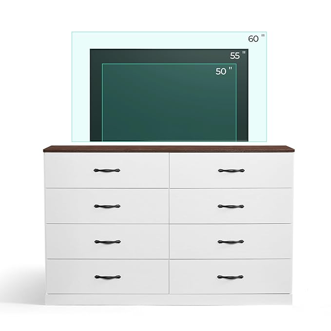 LINSY HOME 8 Drawer Dresser for Bedroom, 54" Wide Chest of Drawers, Modern TV Stand Dressers with Wood Frame and Metal Handles, Large Drawer Organizer for Bedroom, Living Room, White