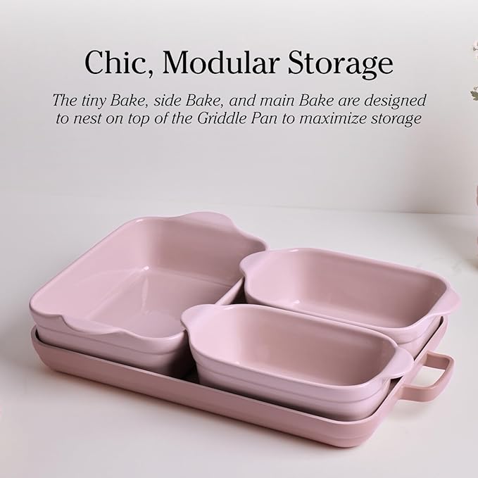 Our Place Bakeware Set | 5-Piece Nonstick, Toxin-Free, Ceramic, Cast Aluminum Set with Oven Pan, Bakers, & Oven Mat | Space-Saving Nesting Design | Oven-Safe | Bake, Roast, Griddle and more | Steam