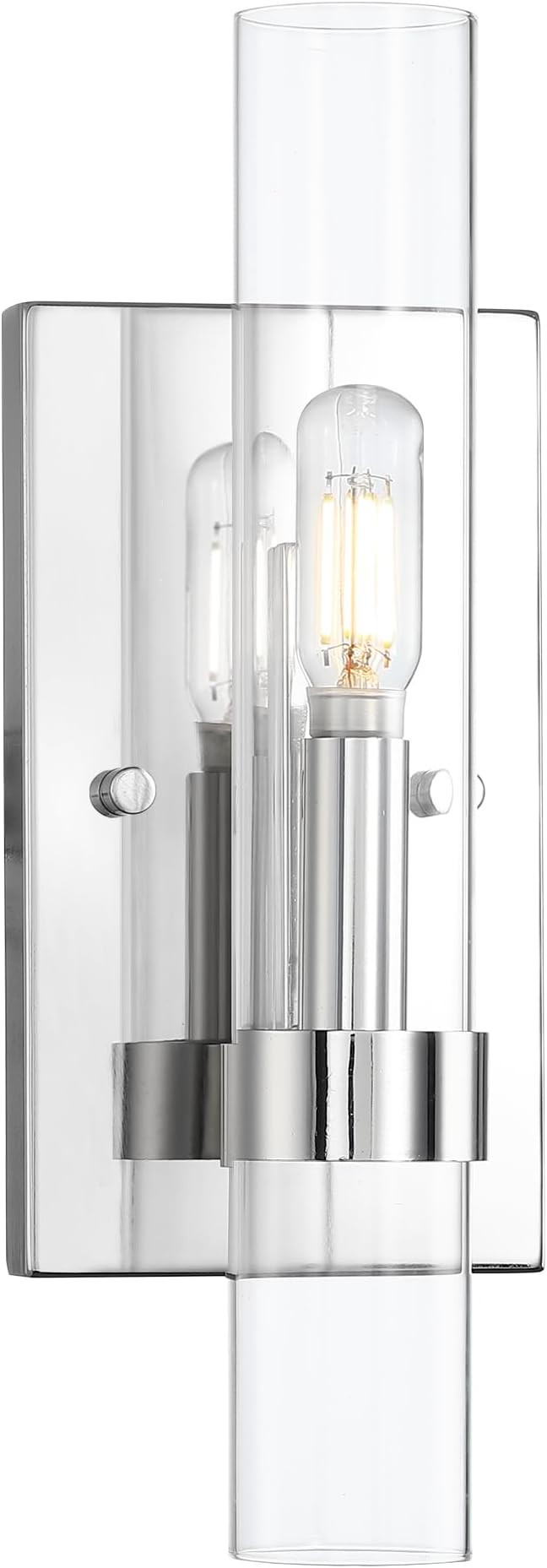 Untrammelife Polished Nickel Wall Sconce, Modern Vanity Light Fixtures, Dimmable Sconces Wall Lighting with Clear Glass Shade, Wall Lights for Bedroom Living Room Mirror, E12 Base(LED Bulb Included)